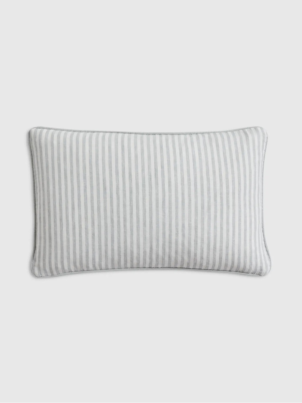 European Linen Striped Piped 12x20 Pillow Cover Mist/White
